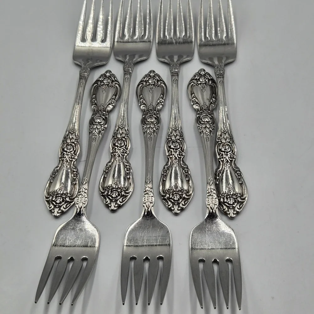 Vtg OCO Stainless Oneida USA Wordsworth Brahms Flatware Rose Daisy 7 Salad Forks